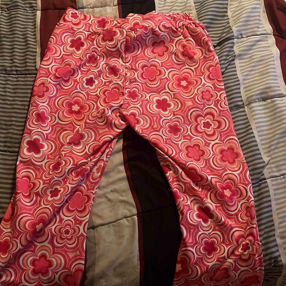Pink flower flare pants